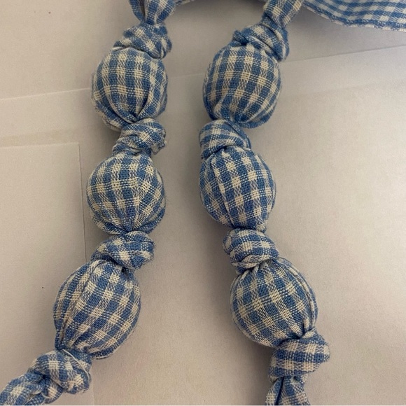 Vintage Folk Art Asian DOLL Fabric Handmade Cloth Necklace Blue Check Tie - Picture 5 of 15